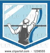 Vector Clip Art of Retro Window Washer Using a Squeegee on a Window Shield by Patrimonio