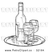 Vector Clip Art of Retro Wine Bottle and Glasses by AtStockIllustration