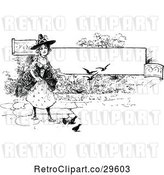 Vector Clip Art of Retro Witch and Birds by a Banner by Prawny Vintage