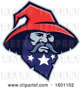 Vector Clip Art of Retro Wizard Wearing a Red Hat, with Stars on His Beard by Patrimonio