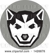 Vector Clip Art of Retro Wolf Cub Head in a Gray Circle by Patrimonio