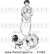 Vector Clip Art of Retro Woman Feeding Chickens by Prawny Vintage