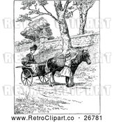 Vector Clip Art of Retro Woman Girl and Horse Drawn Cart by Prawny Vintage