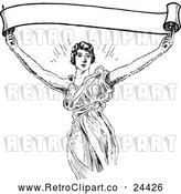 Vector Clip Art of Retro Woman Holding up a Banner by Prawny Vintage