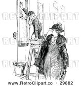 Vector Clip Art of Retro Woman Looking at a Boy Scout Washing Windows by Prawny Vintage