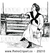 Vector Clip Art of Retro Woman Olding a Book on a Bench by Prawny Vintage