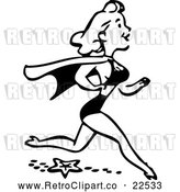 Vector Clip Art of Retro Woman Running on a Beach with a Cape by BestVector