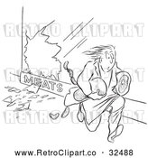 Vector Clip Art of Retro Woman Stealing Meat Black and White by Picsburg