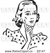 Vector Clip Art of Retro Woman Touching Her Cheek and Looking Concerned by BestVector