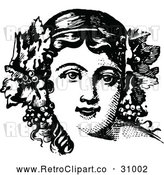 Vector Clip Art of Retro Woman with Grapes and Leaves in Her Hair by Prawny Vintage