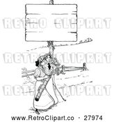 Vector Clip Art of Retro Women Golfing Under a Sign by Prawny Vintage