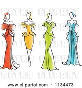 Vector Clip Art of Retro Women in Gorgeous Gowns and Dresses by Vector Tradition SM