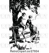 Vector Clip Art of Retro Women Visiting at a Fence by Prawny Vintage
