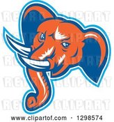 Vector Clip Art of Retro Woodcut Angry Elephant Head in Blue White and Orange by Patrimonio