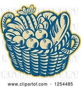 Vector Clip Art of Retro Woodcut Basket of Fruit and Bread by Patrimonio