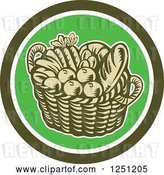 Vector Clip Art of Retro Woodcut Basket of Fruit and Bread in a Green Circle by Patrimonio