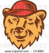 Vector Clip Art of Retro Woodcut Bear Face Wearing a Baseball Cap by Patrimonio