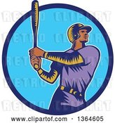 Vector Clip Art of Retro Woodcut Black Male Baseball Player Athlete Batting in a Black White and Beige Circle by Patrimonio