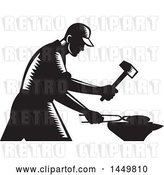 Vector Clip Art of Retro Woodcut Blacksmith Worker Forging Iron by Patrimonio