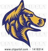 Vector Clip Art of Retro Woodcut Blue and Yellow Husky Dog Head in Profile by Patrimonio