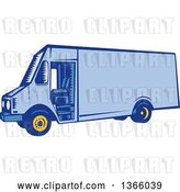 Vector Clip Art of Retro Woodcut Blue Delivery Van by Patrimonio