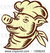 Vector Clip Art of Retro Woodcut Brown and Yellow Chef Pig Face by Patrimonio