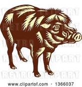 Vector Clip Art of Retro Woodcut Brown and Yellow Philippine Warty Pig by Patrimonio