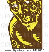 Vector Clip Art of Retro Woodcut Brown White and Yellow Samoan God, Tagaloa, Peeking by Patrimonio