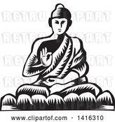 Vector Clip Art of Retro Woodcut Buddha Sitting in the Lotus Position by Patrimonio