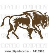 Vector Clip Art of Retro Woodcut Buffalo Bison Walking by Patrimonio