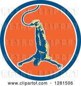 Vector Clip Art of Retro Woodcut Bungee Jumper in a Blue White and Orange Circle by Patrimonio
