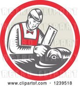 Vector Clip Art of Retro Woodcut Butcher Guy Chopping Meat in a Circle by Patrimonio