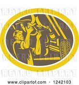 Vector Clip Art of Retro Woodcut Car Mechanic Working Under the Chassis in an Oval by Patrimonio
