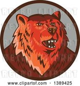 Vector Clip Art of Retro Woodcut Eurasian Brown Bear Growling in a Brown and Gray Circle by Patrimonio