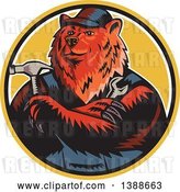 Vector Clip Art of Retro Woodcut Eurasian Brown Bear Handman Holding Tools, with Folded Arms in a Circle by Patrimonio