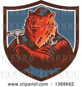Vector Clip Art of Retro Woodcut Eurasian Brown Bear Handman Holding Tools, with Folded Arms in a Shield by Patrimonio