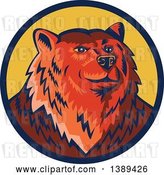 Vector Clip Art of Retro Woodcut Eurasian Brown Bear in a Blue and Yellow Circle by Patrimonio
