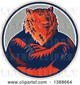 Vector Clip Art of Retro Woodcut Eurasian Brown Bear with Folded Arms in a Circle by Patrimonio