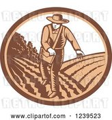 Vector Clip Art of Retro Woodcut Farmer Sowing Seeds in an Oval by Patrimonio