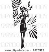 Vector Clip Art of Retro Woodcut Flapper Girl Smoking a Cigarette by Xunantunich