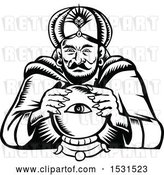 Vector Clip Art of Retro Woodcut Fortune Teller with a Crystal Ball by Patrimonio