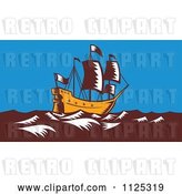 Vector Clip Art of Retro Woodcut Galleon Ship at Sea by Patrimonio