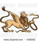 Vector Clip Art of Retro Woodcut Griffin Creature Holding a Snake by Patrimonio