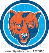 Vector Clip Art of Retro Woodcut Grizzly Bear Head in a Blue and White Circle by Patrimonio