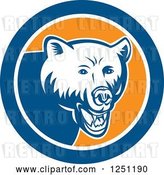 Vector Clip Art of Retro Woodcut Grizzly Bear in a Blue and Orange Circle by Patrimonio