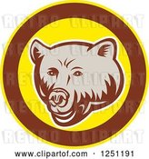 Vector Clip Art of Retro Woodcut Grizzly Bear in a Brown and Yellow Circle by Patrimonio
