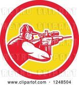 Vector Clip Art of Retro Woodcut Guy Shooting a Rifle with a Telescope in a Circle by Patrimonio