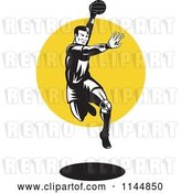 Vector Clip Art of Retro Woodcut Handball Player Jumping over a Circle by Patrimonio