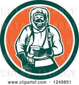 Vector Clip Art of Retro Woodcut Hazchem Worker in a Circle by Patrimonio