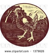 Vector Clip Art of Retro Woodcut Hen in a Brown and Yellow Oval by Patrimonio